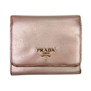 Prada Metallic Saffiano Leather Trifold Wallet -  4.5” x 4” x .75”
